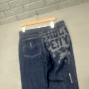 ENERGIE Men's Blue Denim Jeans Graphic Print Distressed Size 36